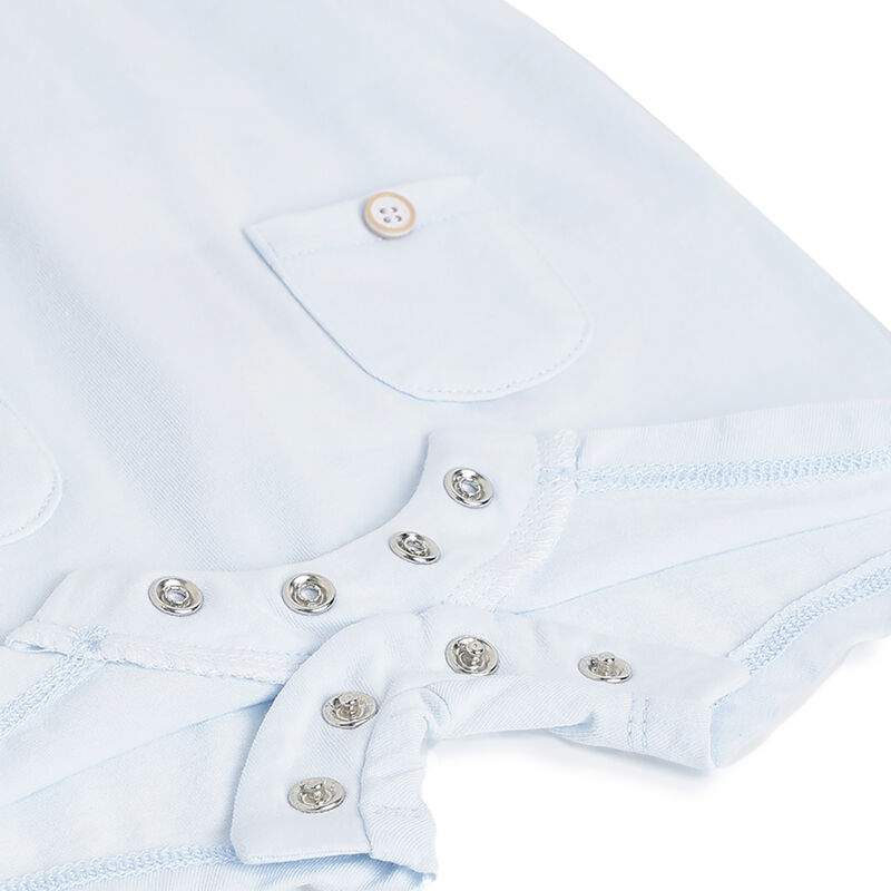 Boys Light Blue Applique Short Sleeve Rompers image number 3